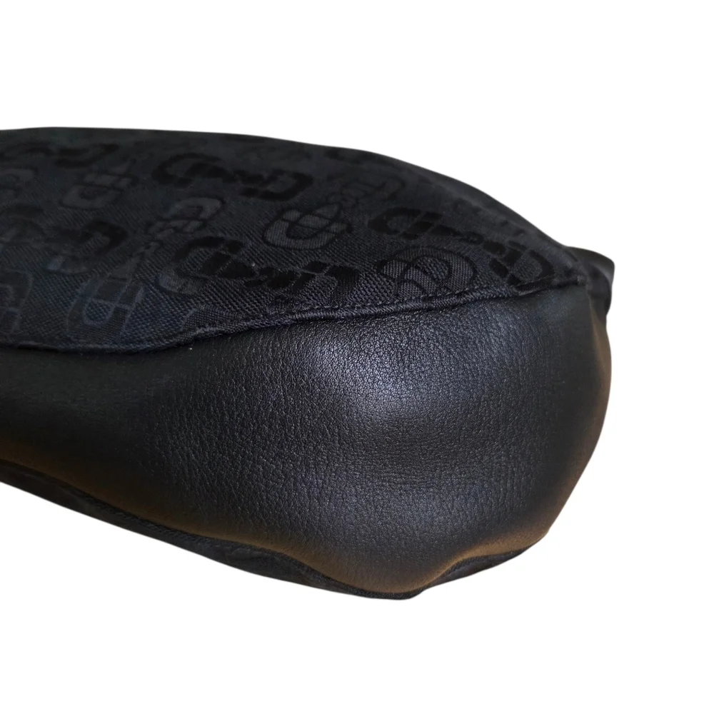 Gucci Horsebit Jacquard Canvas Hobo Shoulder Bag Black Leather - Picture 11 of 17